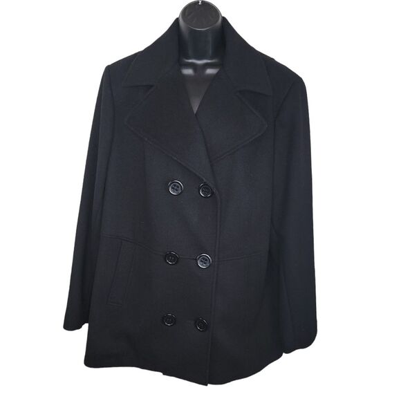 Lane Bryant Plus size black wool double breasted pea coat jacket 18/20 - Picture 1 of 8